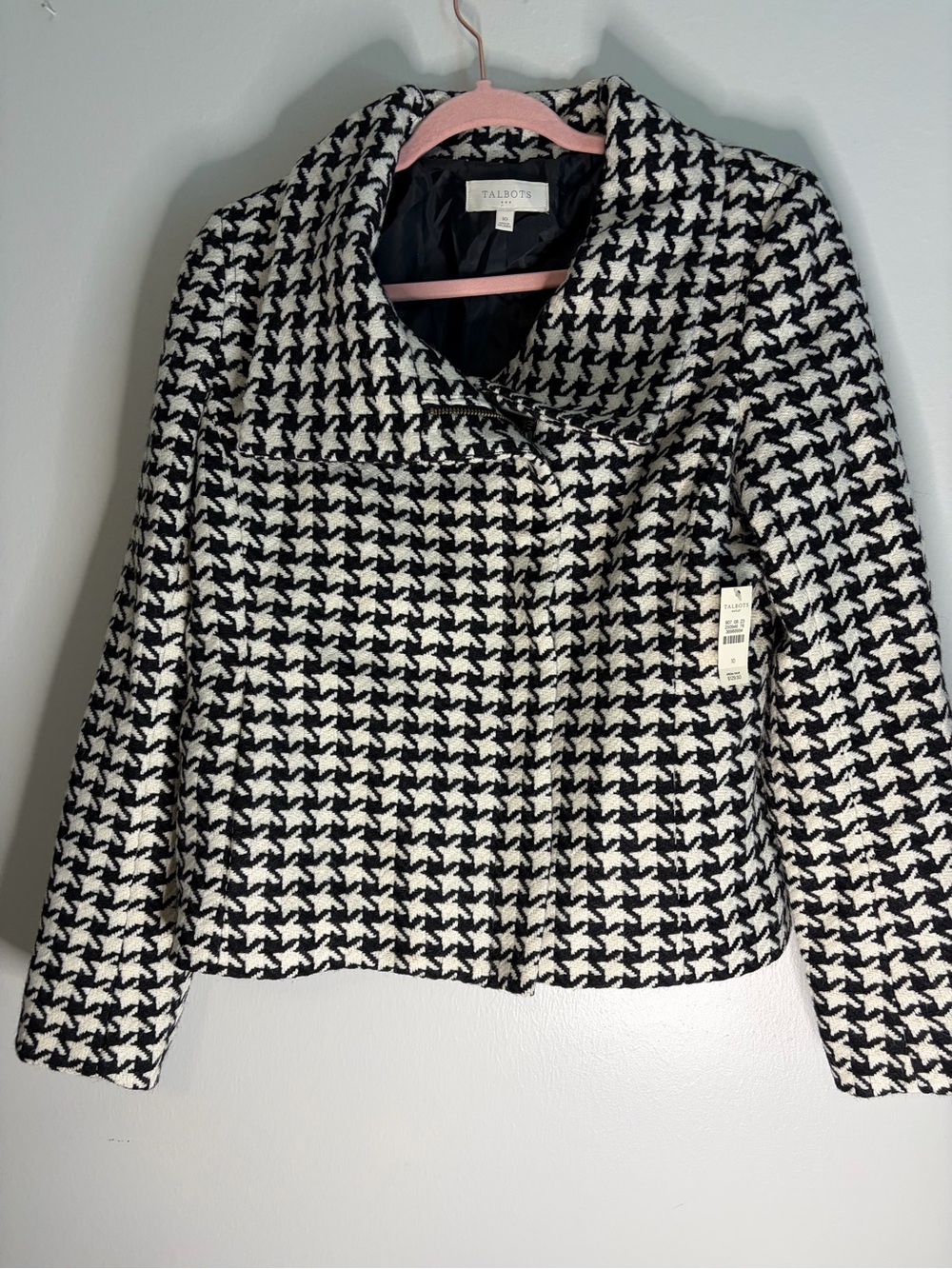 Talbots Black & White Houndstooth moto jacket